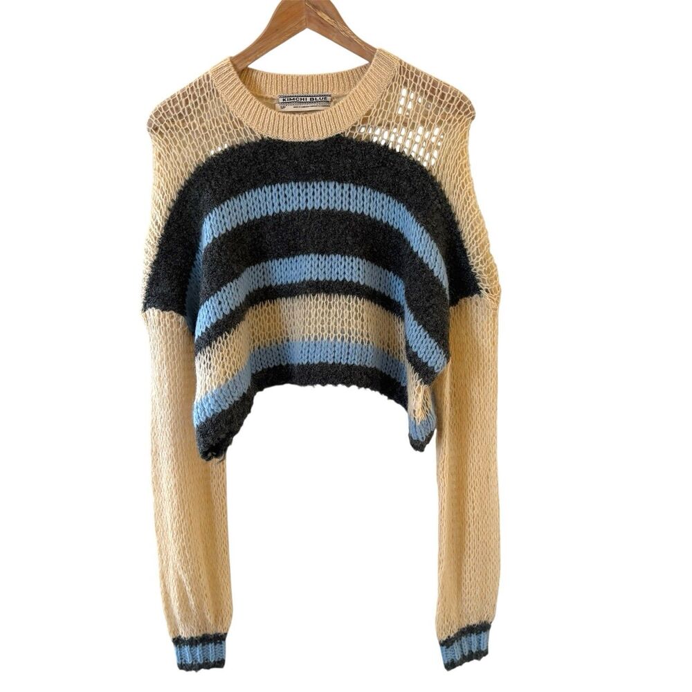 Kimchi Blue Women Cropped Sweater Pullover Crochet Lace Trim Size SP Boho Preppy